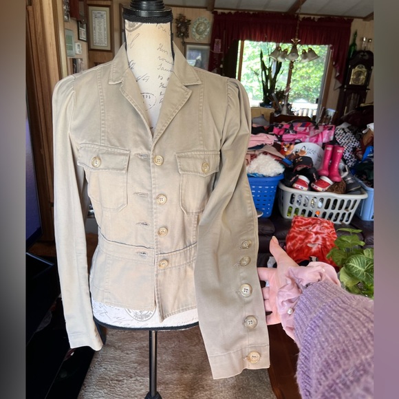 Vintage Early Y2K JUICY COUTURE 100% Cotton tan Jacket w/ buttons down sleeve. - Picture 12 of 16